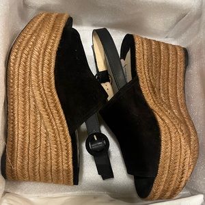Jimmy Choo Deya 95 Suede Espadrille Wedges in Black Size 38 EU